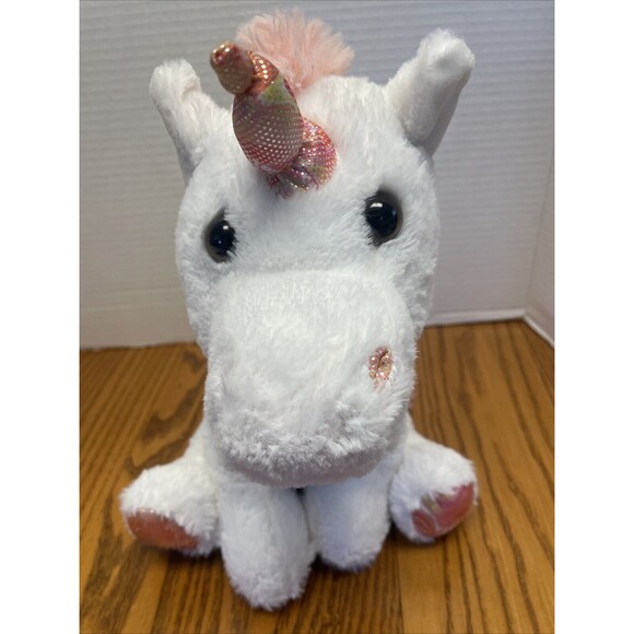 Goffa Unicorn Plush Soft Stuffed Animal White Fur with pink Sparkle Horn Preown - Picture 2 of 8